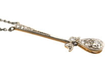 Art Deco Platinum & 15ct Gold Diamond Flower Drop Pendant on Chain