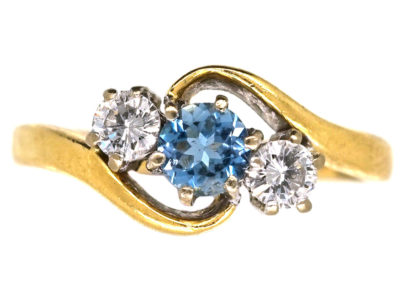 18ct Gold, Aquamarine & Diamond Crossover Ring