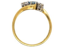 18ct Gold, Aquamarine & Diamond Crossover Ring