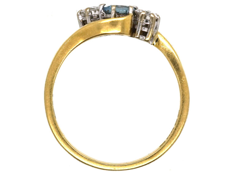 18ct Gold, Aquamarine & Diamond Crossover Ring