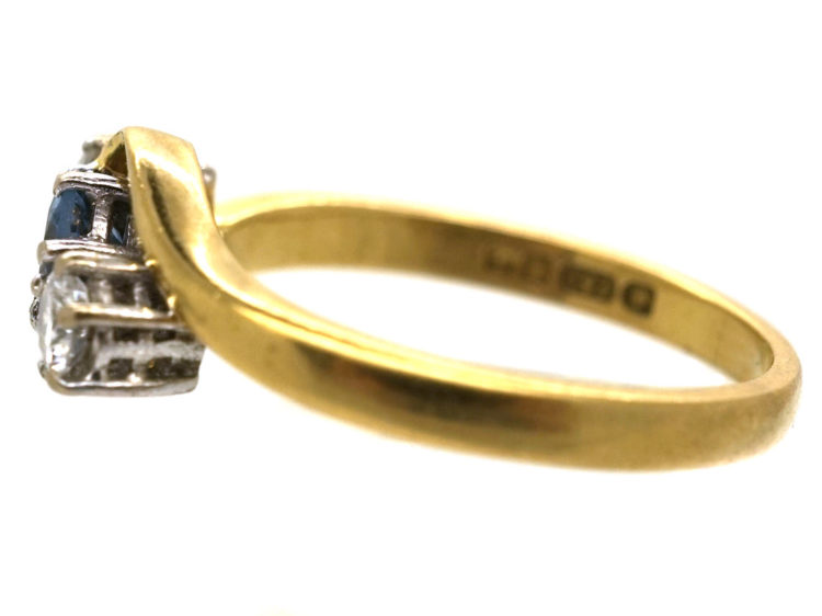 18ct Gold, Aquamarine & Diamond Crossover Ring