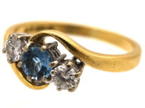 18ct Gold, Aquamarine & Diamond Crossover Ring