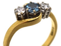 18ct Gold, Aquamarine & Diamond Crossover Ring