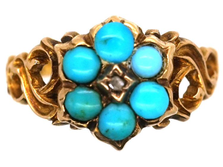 Georgian 15ct Gold Turquoise & Rose Diamond 