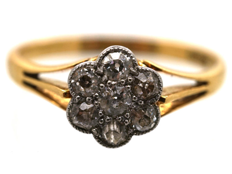 Edwardian 18ct Gold & Platinum, Diamond Daisy Cluster Ring