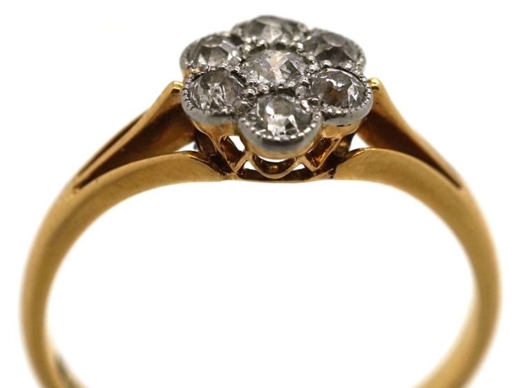 Edwardian 18ct Gold & Platinum, Diamond Daisy Cluster Ring