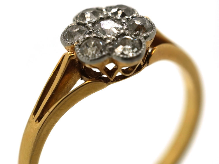 Edwardian 18ct Gold & Platinum, Diamond Daisy Cluster Ring