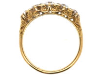 Victorian 18ct Gold, Five Stone Diamond Carved Half Hoop Ring