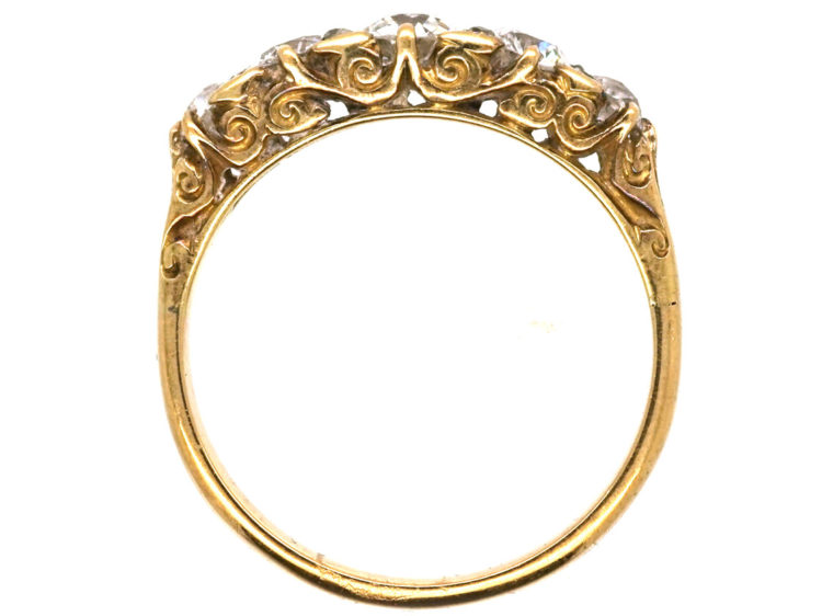 Victorian 18ct Gold, Five Stone Diamond Carved Half Hoop Ring