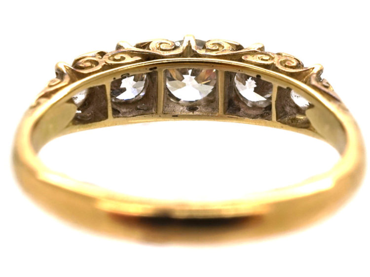 Victorian 18ct Gold, Five Stone Diamond Carved Half Hoop Ring