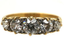 Victorian 18ct Gold, Five Stone Diamond Carved Half Hoop Ring
