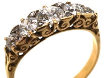 Victorian 18ct Gold, Five Stone Diamond Carved Half Hoop Ring