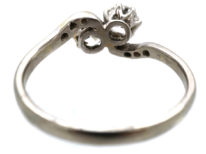 Edwardian Platinum, Two Stone Diamond Crossover Ring With Diamond Set Shoulders