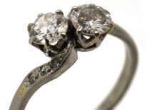 Edwardian Platinum, Two Stone Diamond Crossover Ring With Diamond Set Shoulders