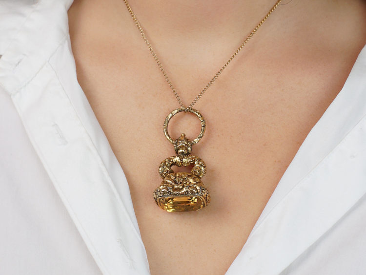 Large Late Georgian Seal with Citrine Base on Original Split Ring
