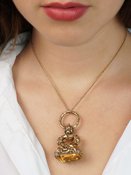 Large Late Georgian Seal with Citrine Base on Original Split Ring