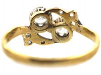 Edwardian 18ct Gold & Platinum Two Stone Diamond Crossover Ring