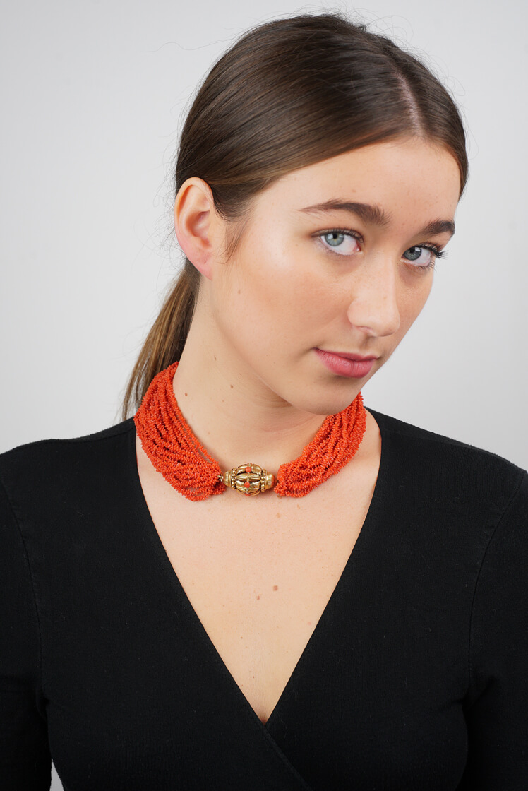 Georgian 23 Strand Coral Necklace with 18ct Gold Clasp