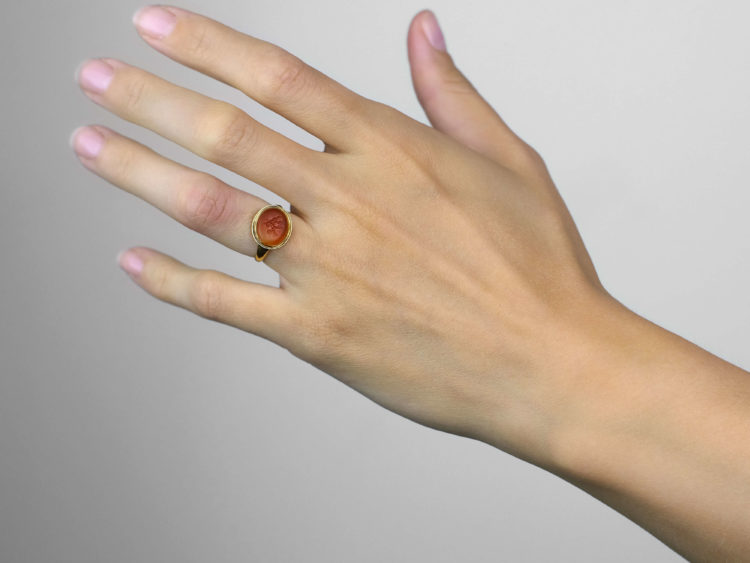 Minoan Carved Carnelian Intaglio in 18ct Gold Georgian Ring
