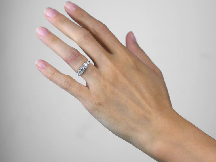 Art Deco Style 18ct Gold & Platinum Step Cut Design, Five Stone Diamond Ring