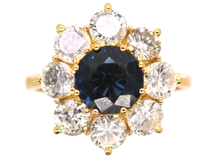 18ct Gold Sapphire & Diamond Cluster Ring