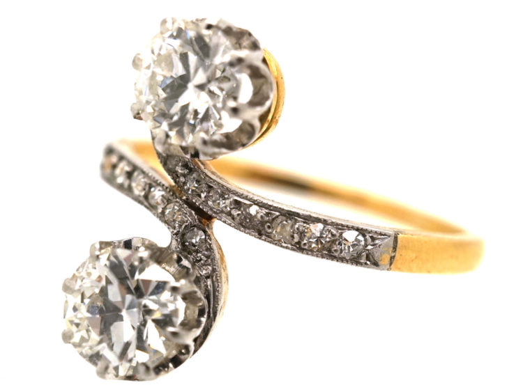 Edwardian 18ct gold & Platinum, Two Stone Diamond Twist Ring