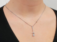 Art Deco Platinum & 15ct Gold Diamond Flower Drop Pendant on Chain