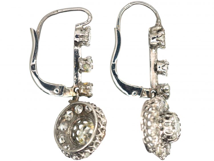 Edwardian 18ct White Gold & Diamond Cluster Drop Earrings