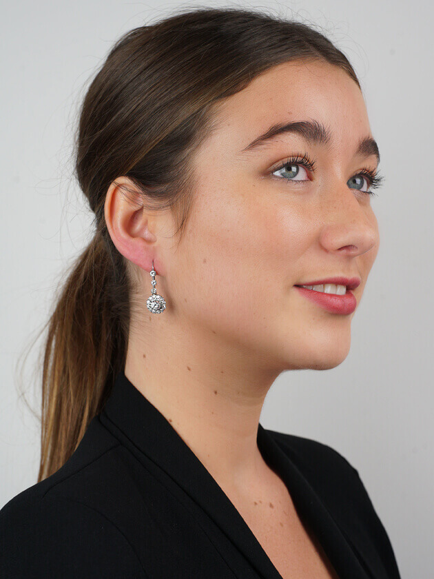 Edwardian 18ct White Gold & Diamond Cluster Drop Earrings