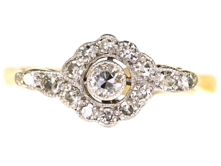Edwardian 18ct Gold & Platinum Overlapping Diamond Cluster Ring