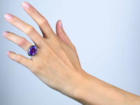 French Art Deco Platinum, Rose Diamond & Large Oval Amethyst Ring