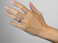 Georgian 18ct Gold, Triple Band, White & Royal Blue Enamel Ring with a Central Natural Split Pearl