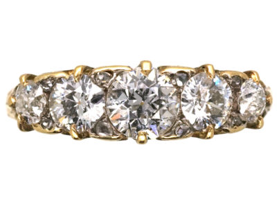Victorian 18ct Gold, Five Stone Diamond Carved Half Hoop Ring