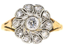 Edwardian 18ct Gold & Platinum Diamond Swirly Cluster Ring