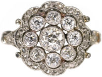 Edwardian Platinum & Diamond Cluster Ring with Scalloped Edge