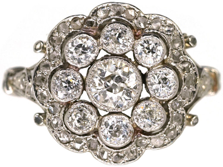 Edwardian Platinum & Diamond Cluster Ring with Scalloped Edge