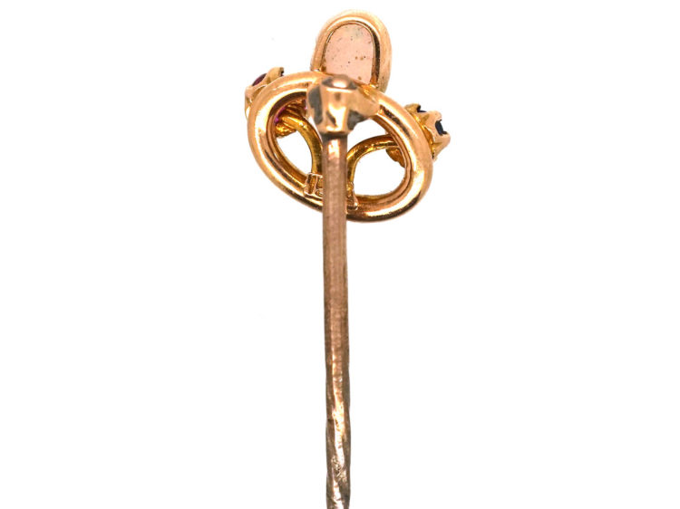 Edwardian 15ct Gold Tie Pin set with an Opal, Sapphire & Ruby