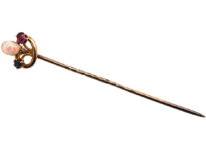 Edwardian 15ct Gold Tie Pin set with an Opal, Sapphire & Ruby