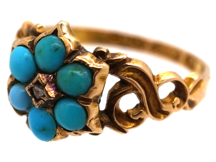Georgian 15ct Gold Turquoise & Rose Diamond 