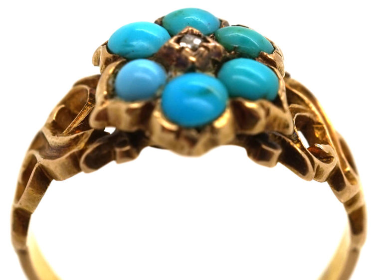 Georgian 15ct Gold Turquoise & Rose Diamond 