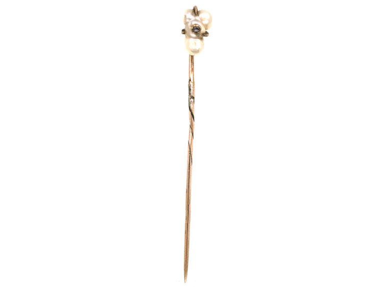 Edwardian Baroque Pearl set with a Rose Diamond Tie Pin