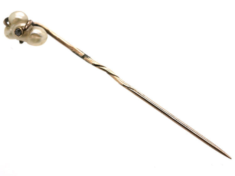Edwardian Baroque Pearl set with a Rose Diamond Tie Pin