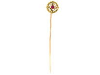 French Belle Epoque 18ct Gold & Ruby Wreath Tie Pin