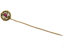 French Belle Epoque 18ct Gold & Ruby Wreath Tie Pin