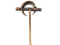 Edwardian 18ct Gold, Rose Diamond Crescent Moon & Bar Tie Pin