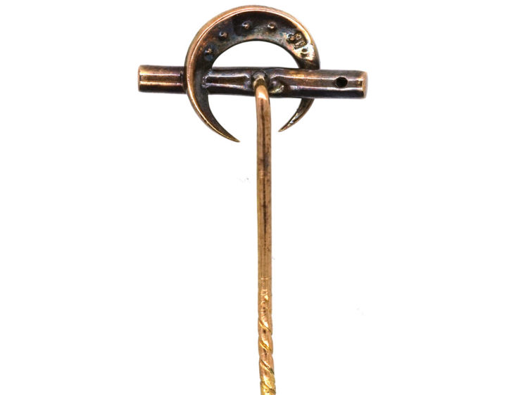 Edwardian 18ct Gold, Rose Diamond Crescent Moon & Bar Tie Pin