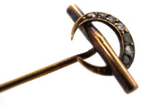 Edwardian 18ct Gold, Rose Diamond Crescent Moon & Bar Tie Pin