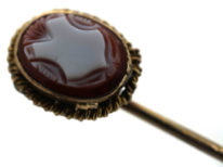 Victorian 15ct Gold Carved Carnelian Tie Pin of a Shield