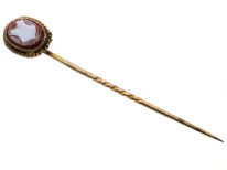 Victorian 15ct Gold Carved Carnelian Tie Pin of a Shield