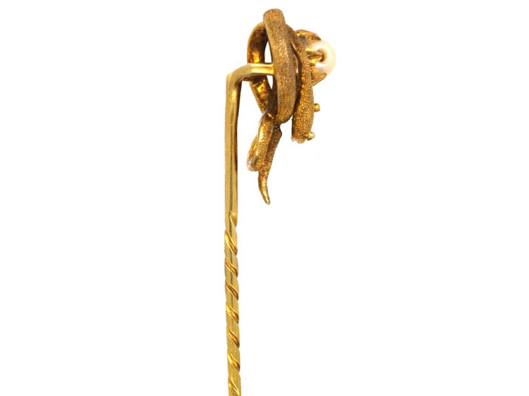 Victorian 18ct Gold Snake Tie Pin With Natural Pearl